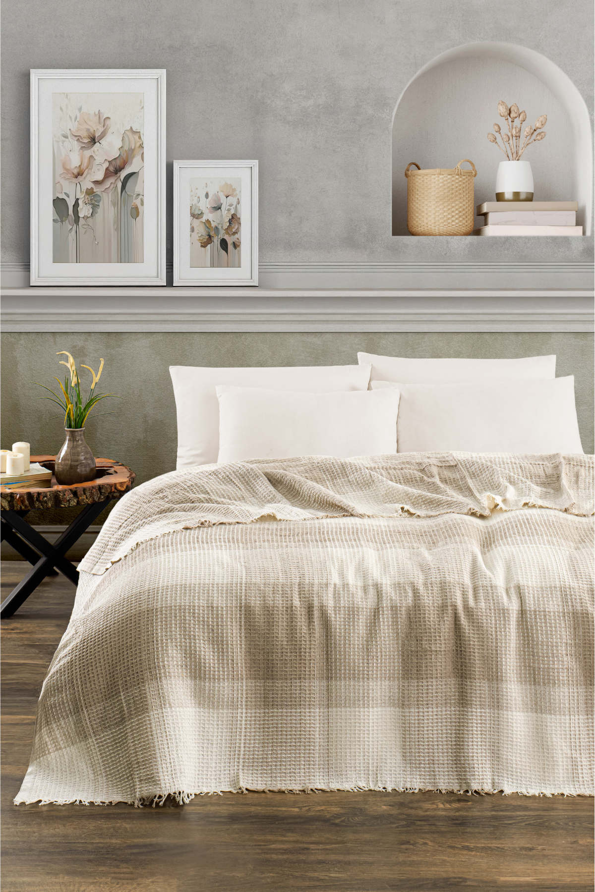 Çift Kişilik Bej Ekose Pike