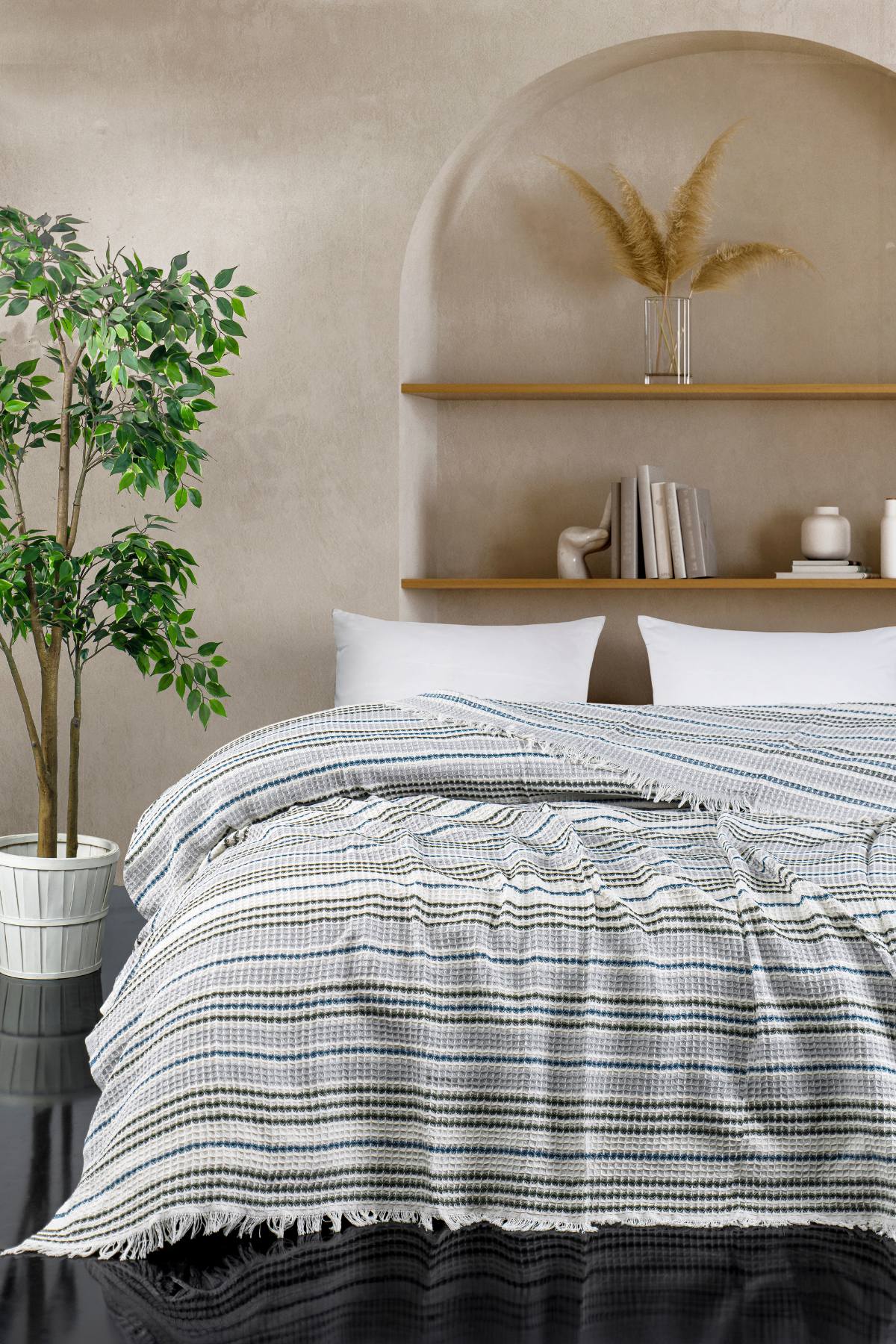 Çift Kişilik Pike Ekose Haki Hotiç