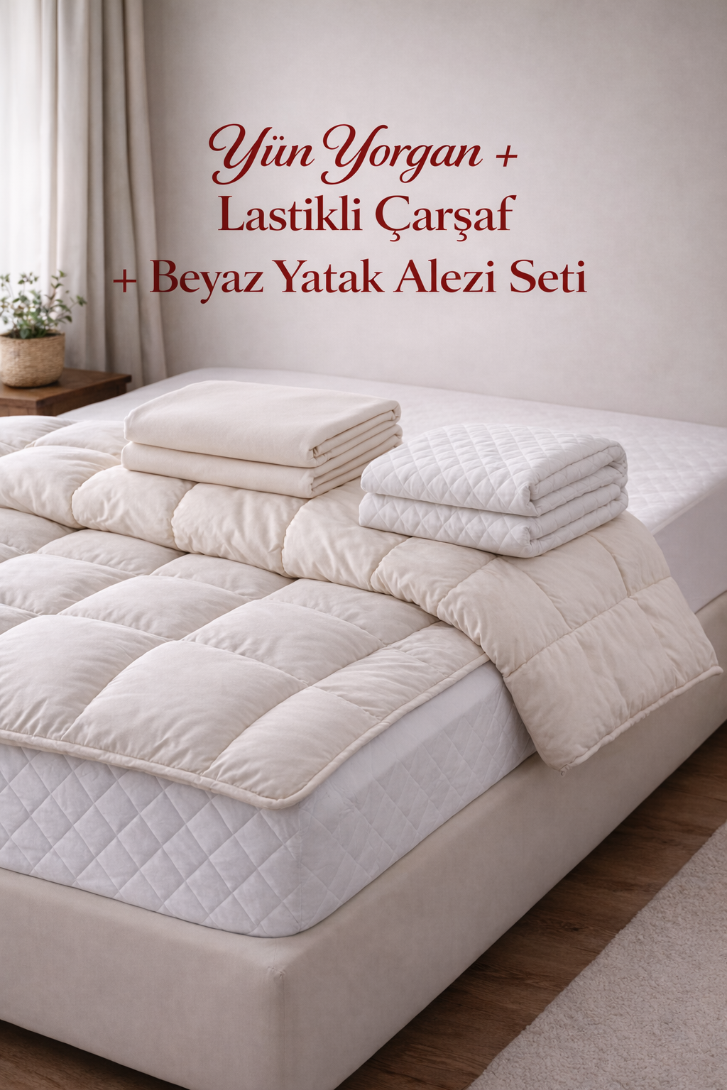 Yün Yorgan + Lastikli Çarşaf + Yatak Alezi