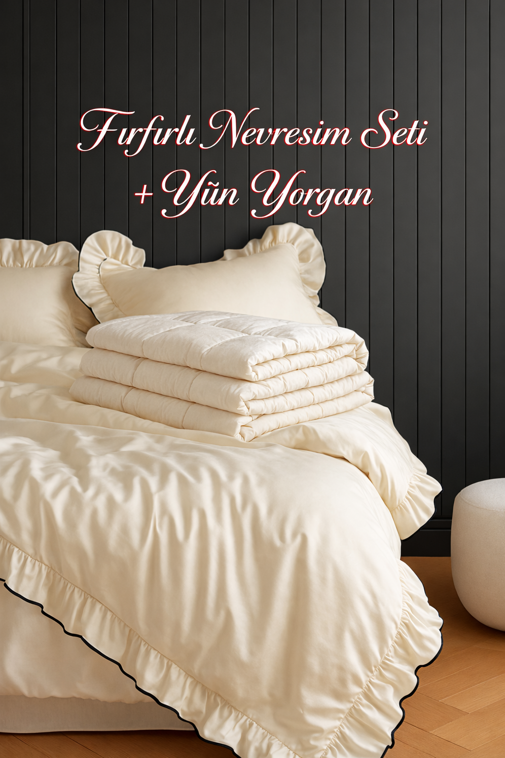 Yün Yorgan + Fırfırlı Nevresim Seti