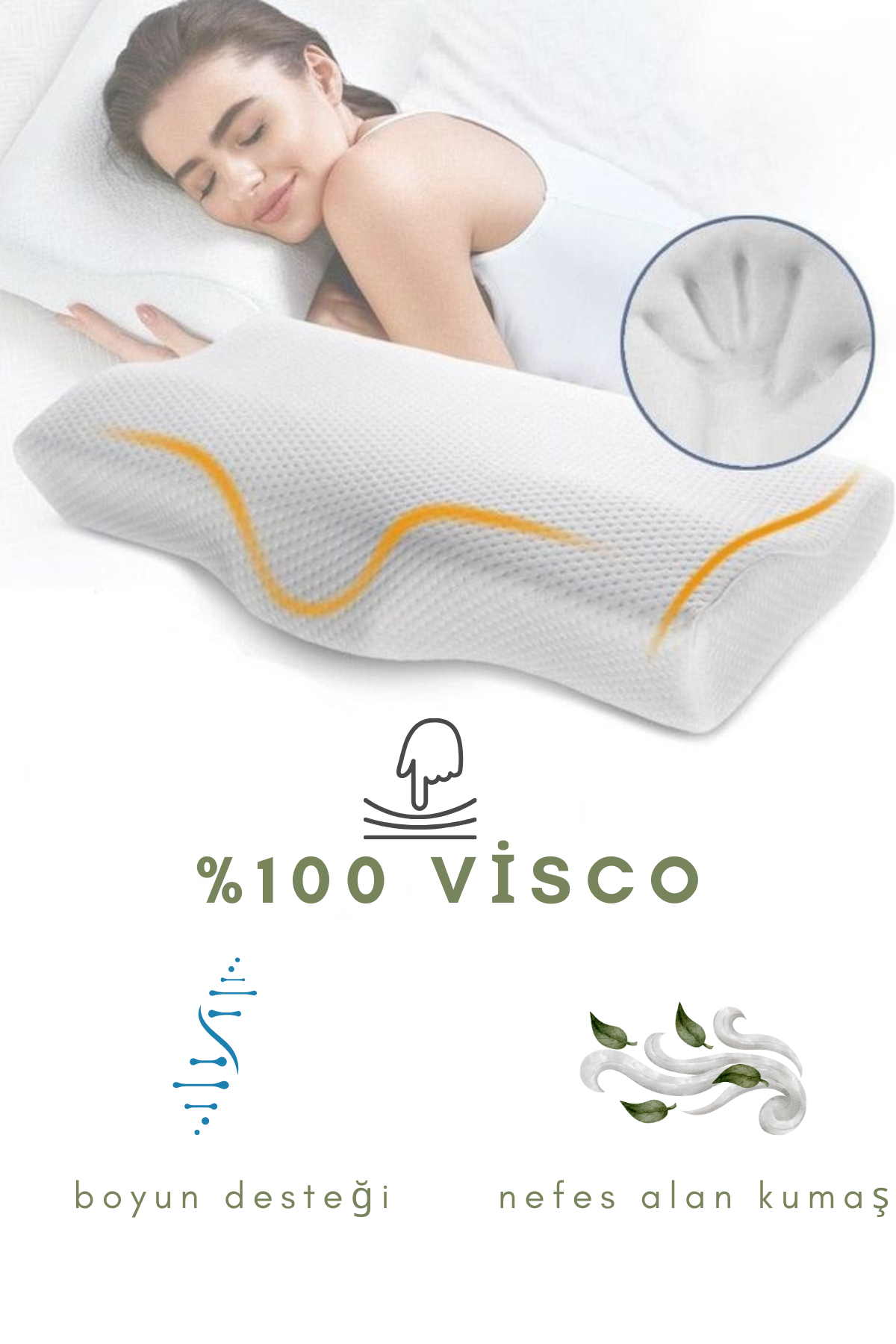 Visco Ortopedik Yastık | %100 Visco | Çift Boyun Destekli
