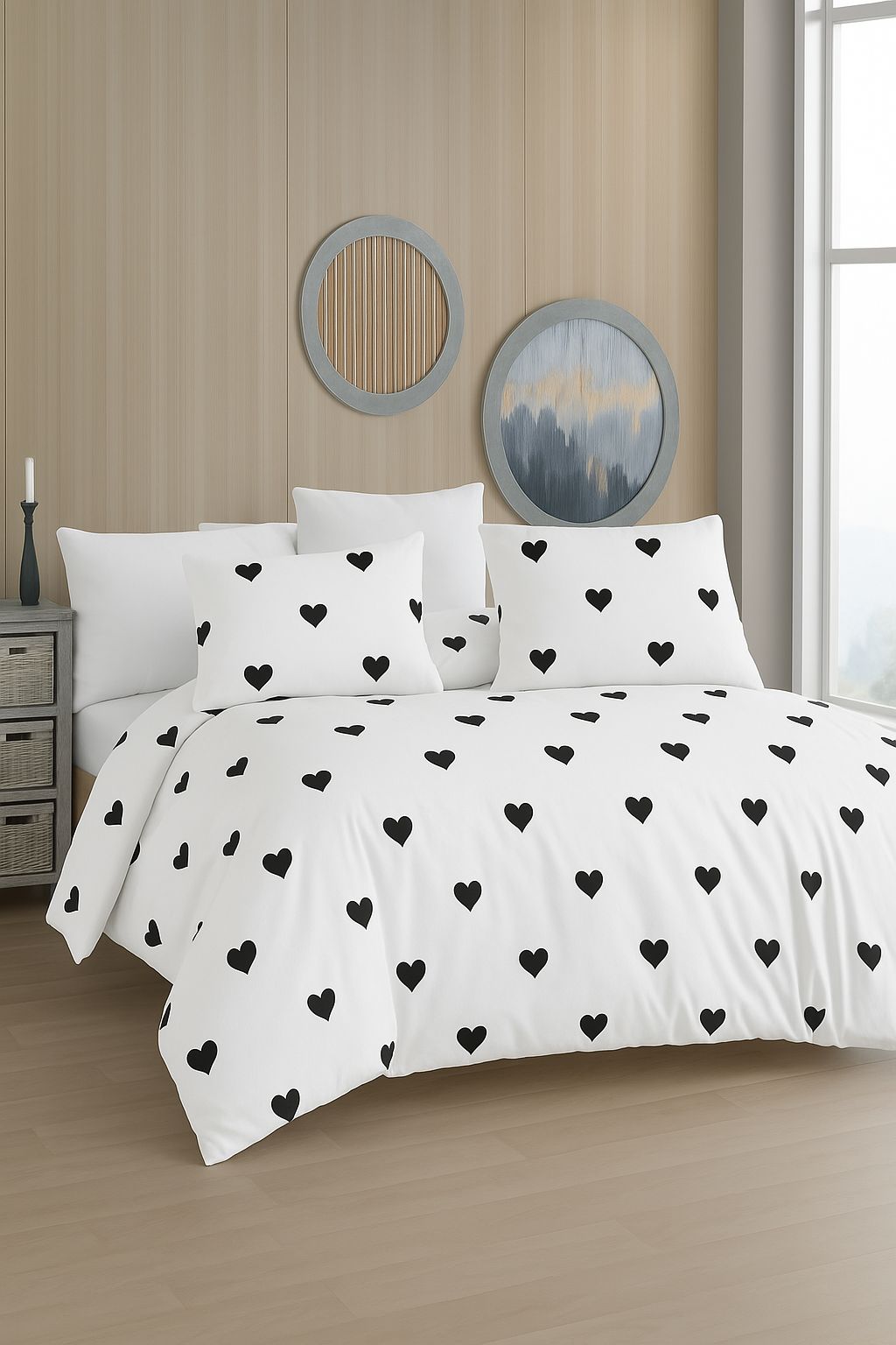 Siyah Kalpli Nevresim Takımı | Lastikli Çarşaflı | Tam Takım