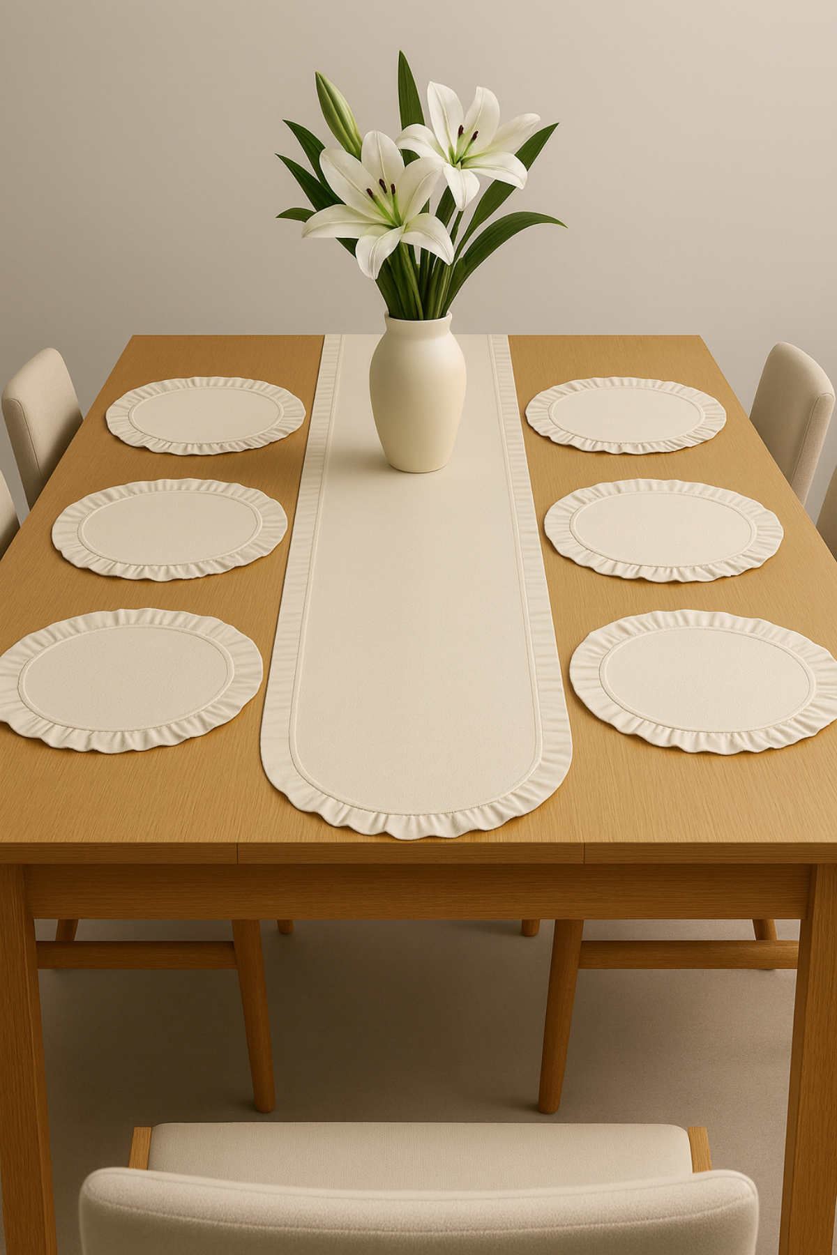 Fırfırlı Supla Ve Runner Takımı - Masa Örtüsü Takımı 7 Parça