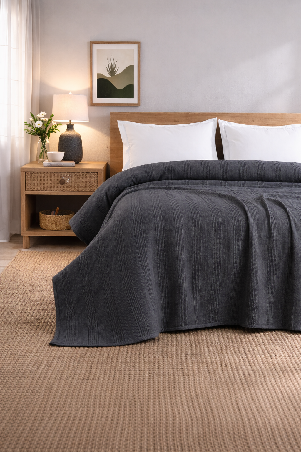Çift Kişilik %100 Pamuk Pike | Antrasit