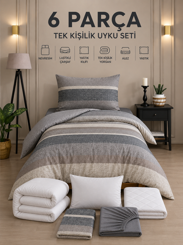 6 Parça Tek Kişilik Uyku Seti |Vizyon