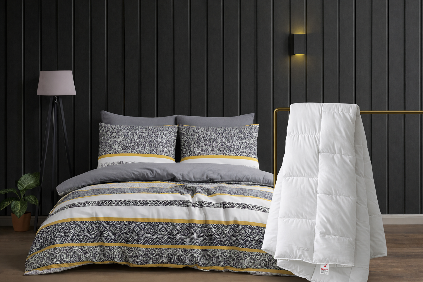 Nevresim Takımı + Yorgan Seti  |Sarı Detay  Model + Micro Yorgan