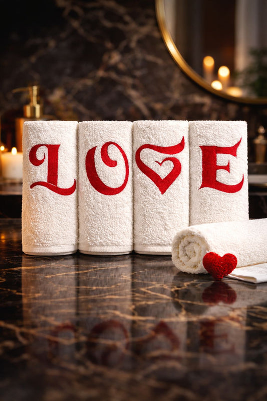 4 Parça Nakışlı Havlu Seti | 30x50 Cm