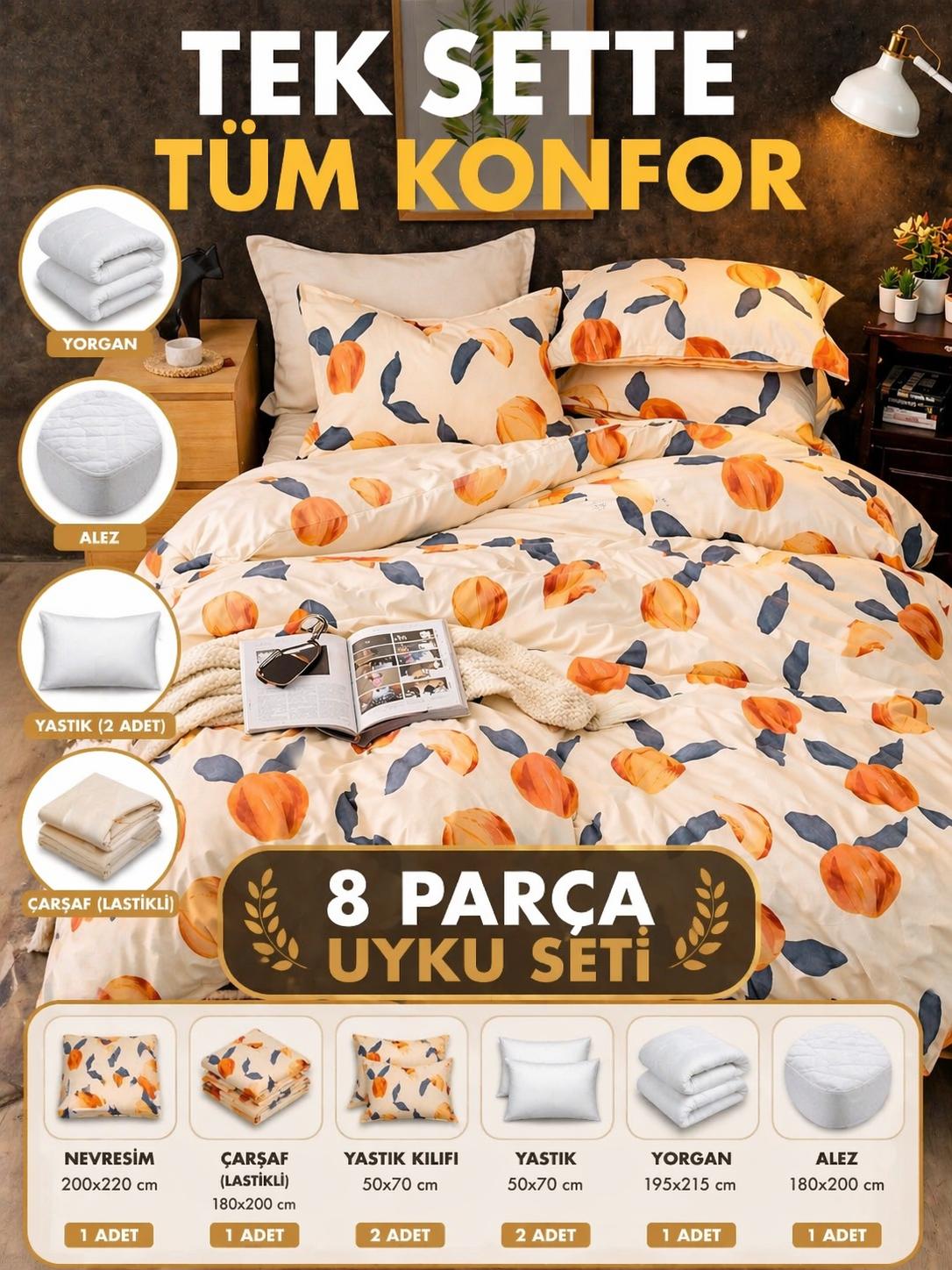 8 Parça Full Paket Uyku Seti – Hazır Yatak Deneyimi Fresh