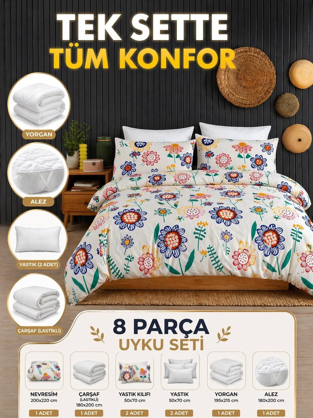 8 Parça Full Paket Uyku Seti – Hazır Yatak Deneyimi Story