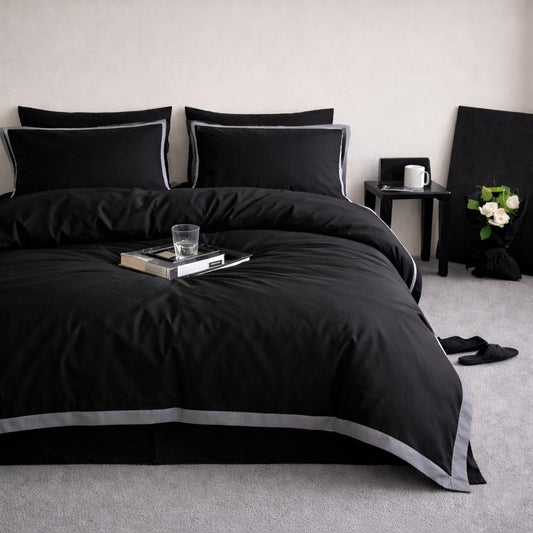 Çift Kişilik Lüx  Çerçeve Nevresim Seti |  Nevresim Ve Yastık Kılıfı | Çerçeve Antrasit Siyah