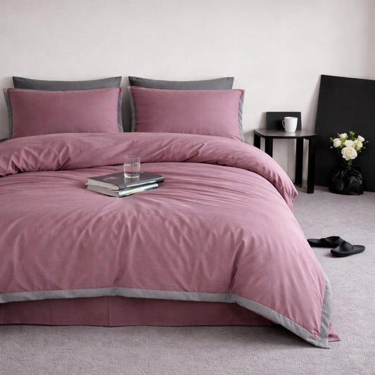 Çift Kişilik Lüx  Çerçeve Nevresim Seti |  Nevresim Ve Yastık Kılıfı | Çerçeve Mürdüm Gri