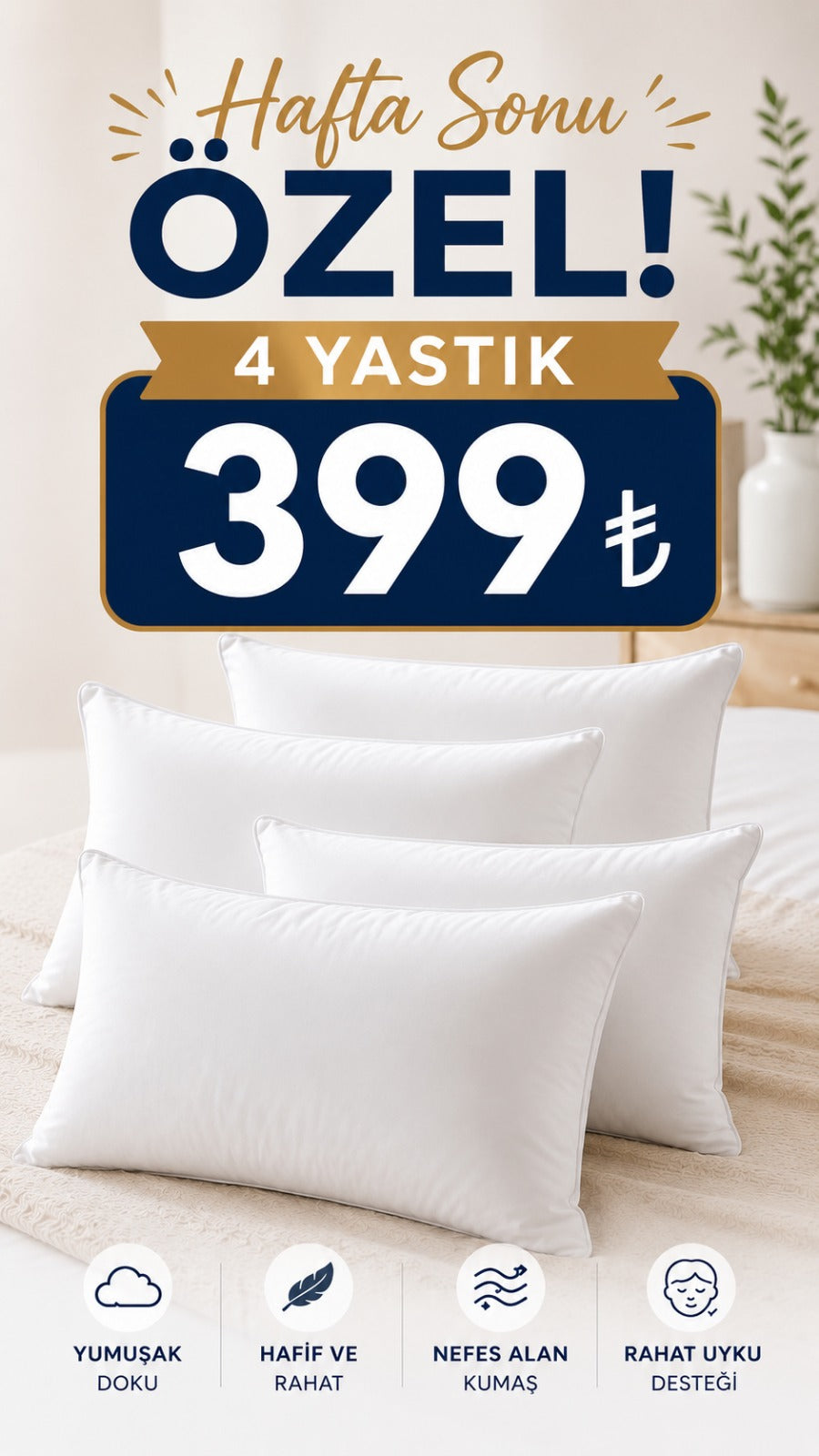 4'lü Confort Yastık 650 Gram | Hafta Sonu Özel Ürünü