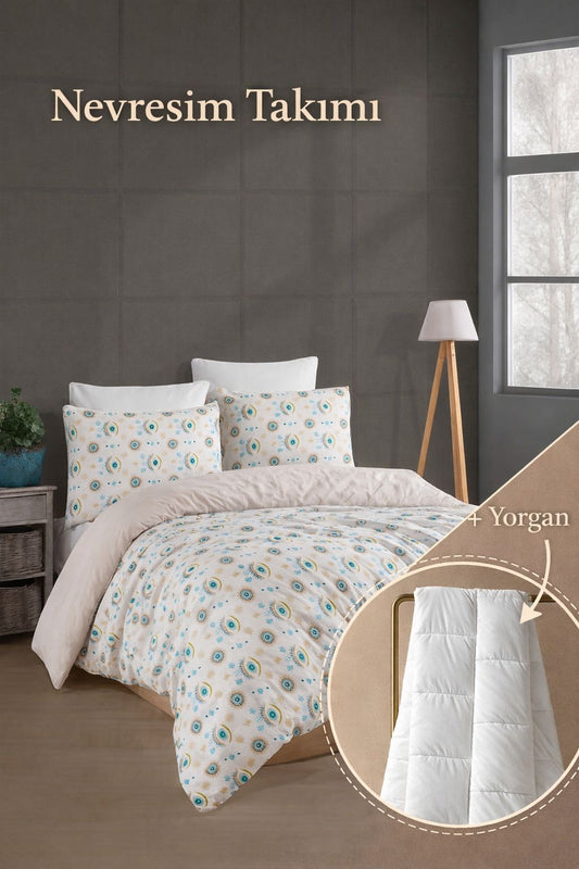 Çift Kişilik Nevresim Takımı Ve Yorgan Seti | Göz Desen Yorgan Seti