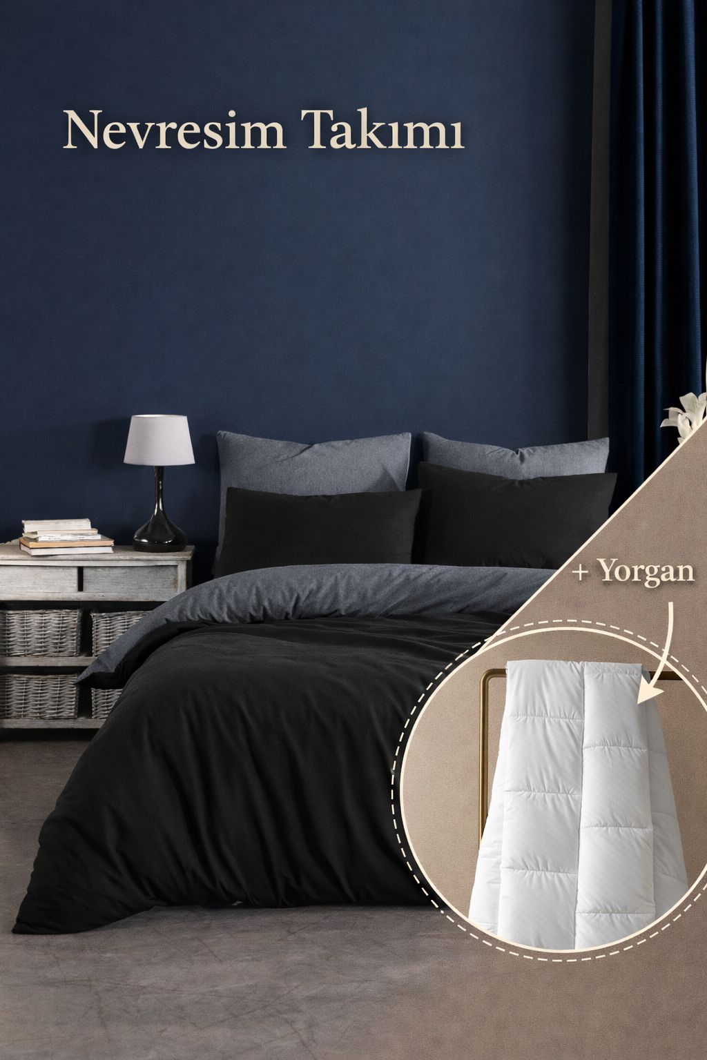 Çift Kişilik Nevresim Takımı Ve Yorgan Seti | Antrasit Siyah Yorgan Seti