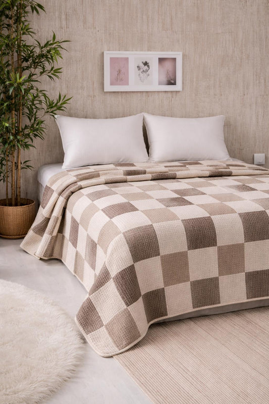 Çift Kişilik %100 Pamuk Pike | Kahve Kare