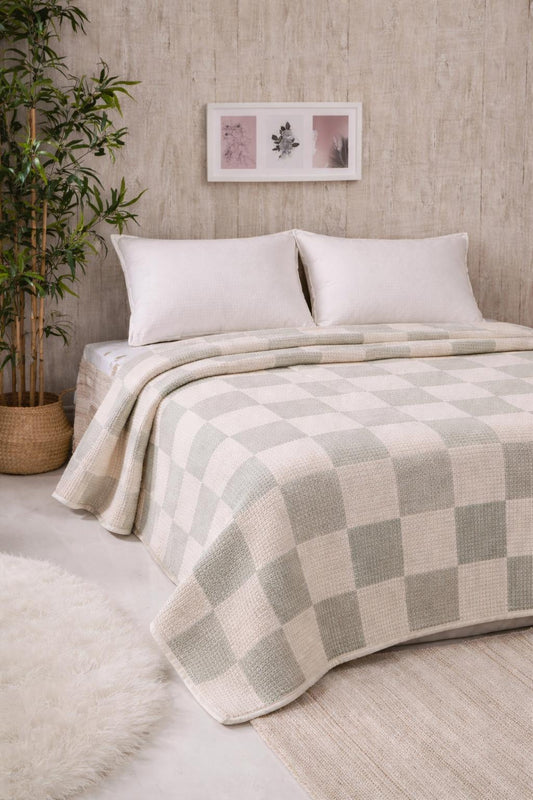 Çift Kişilik %100 Pamuk Pike | Yeşil Kare