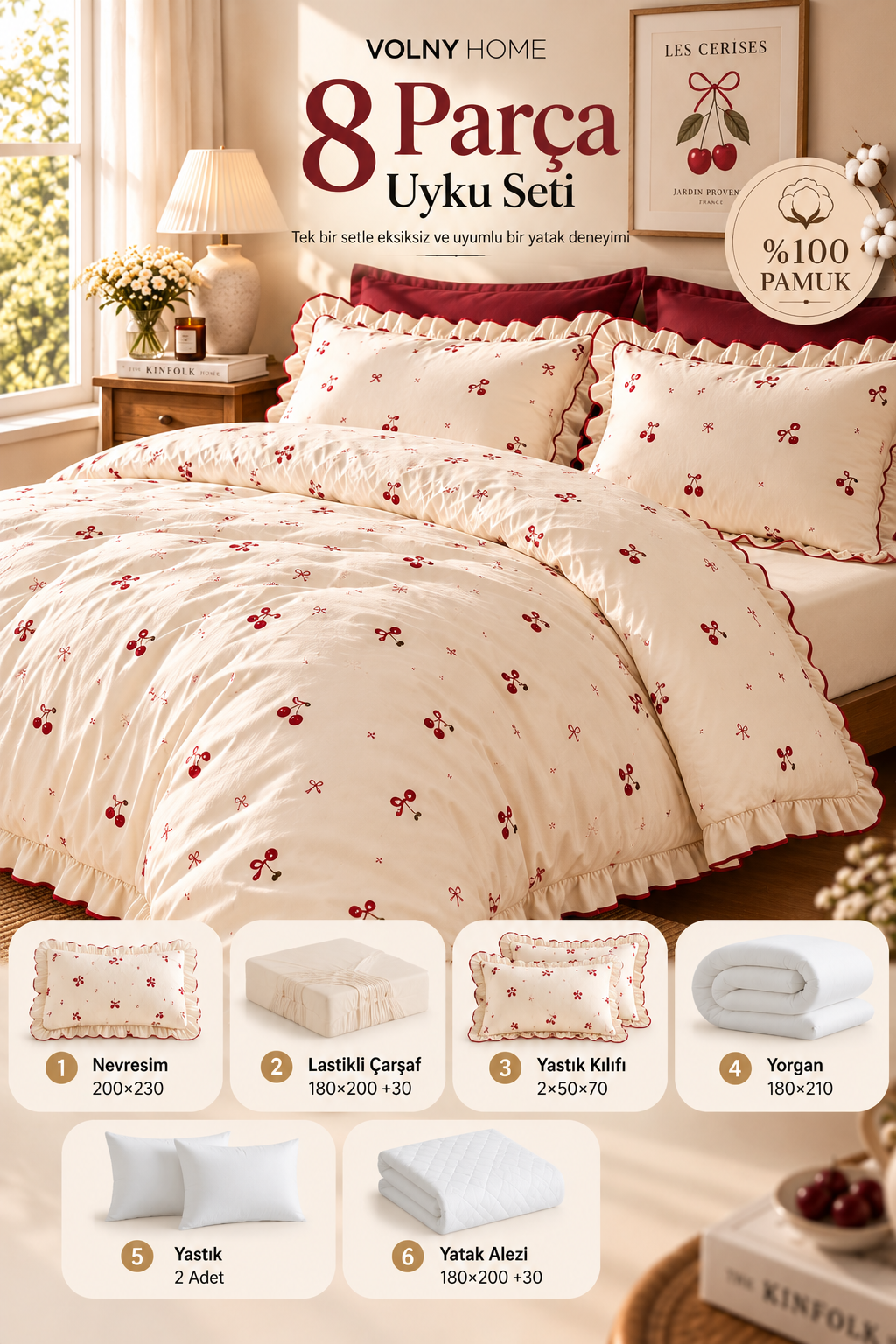 8 Parça Full Paket Uyku Seti - Cherry