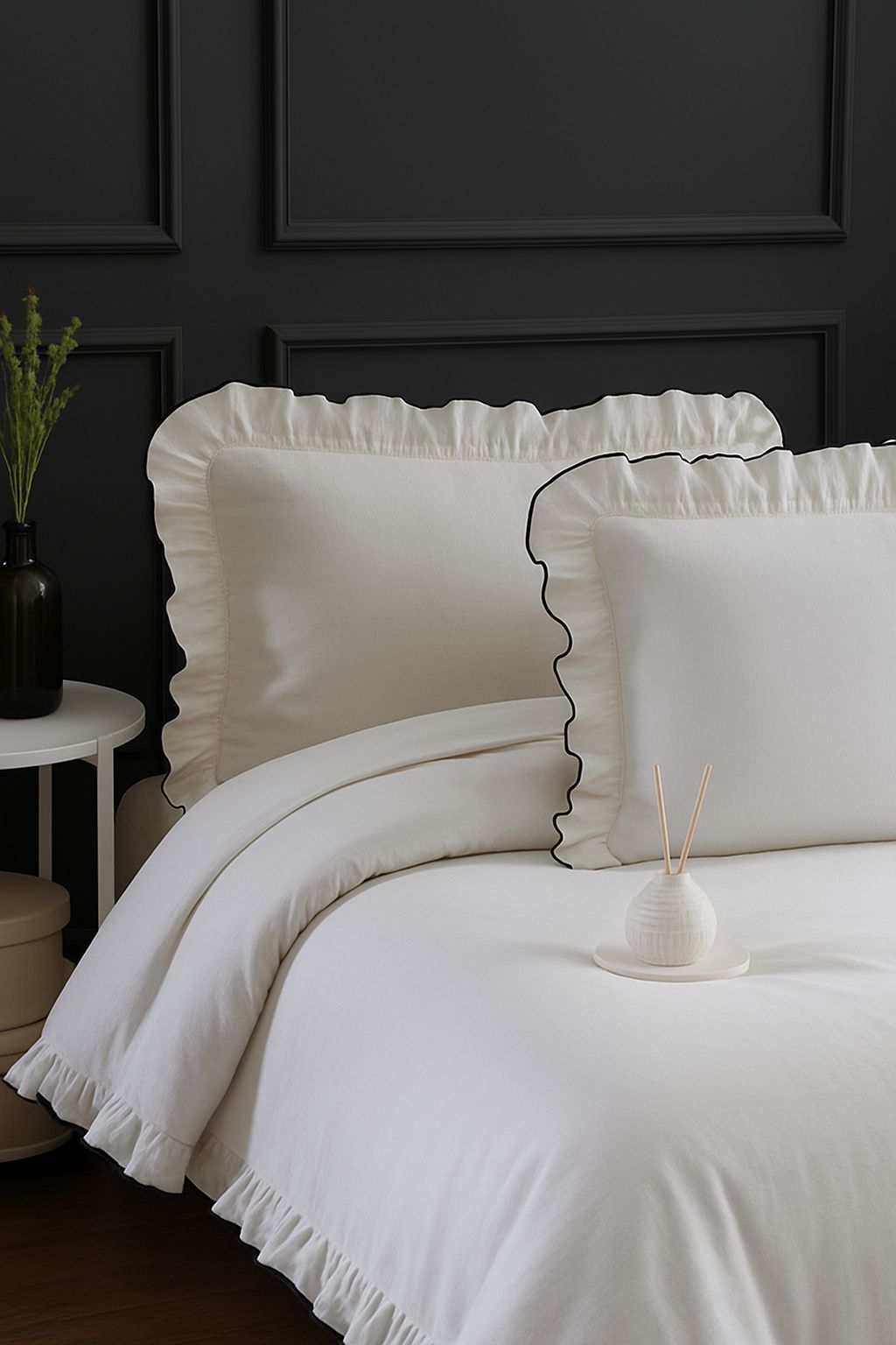 Çift Kişilik Lüx  Fırfırlı Nevresim Seti |  Nevresim Ve Yastık Kılıfı | Full Bej