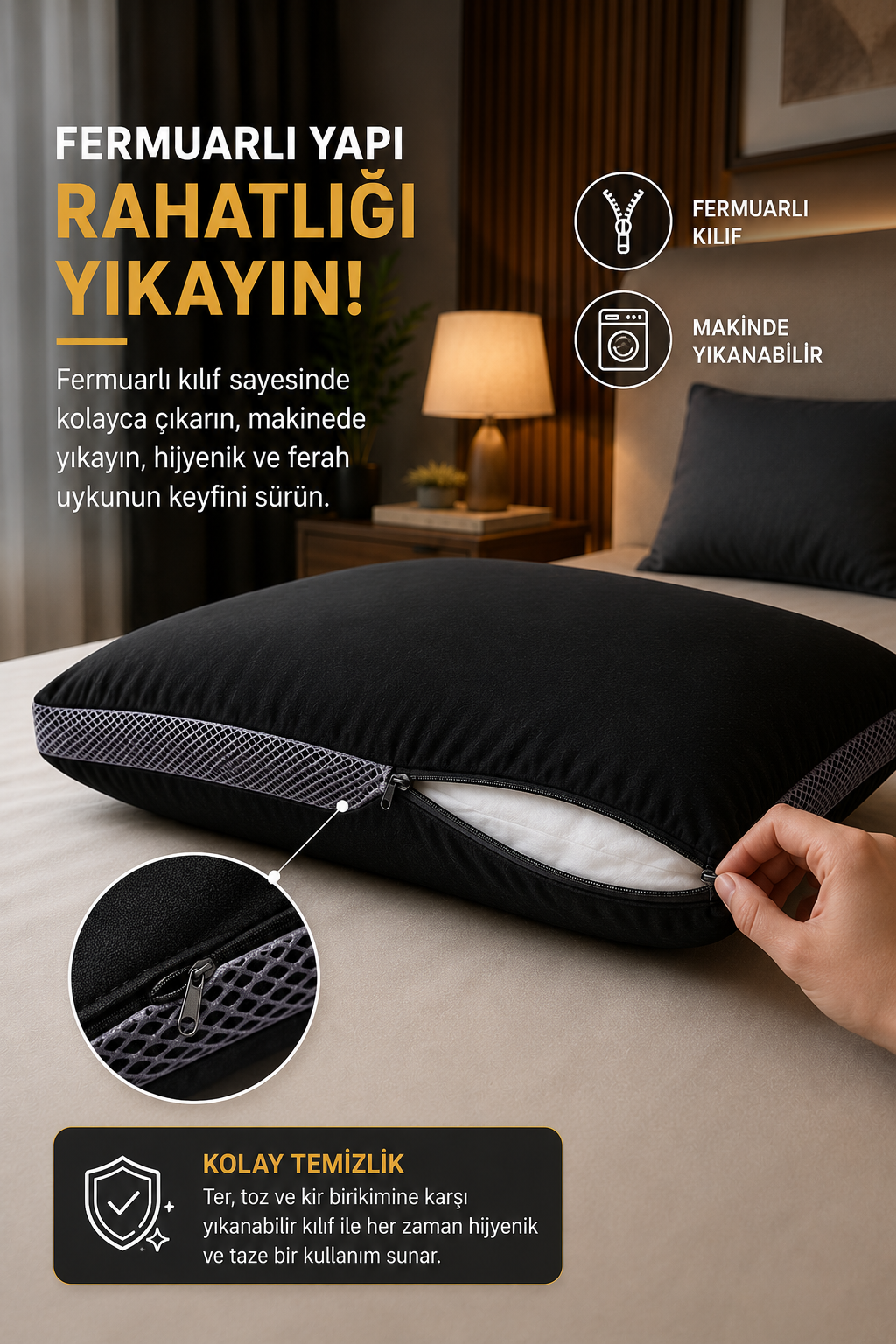 Klimalı Fermuarlı Yastık | Kılıf Gerekmez 2 Adet