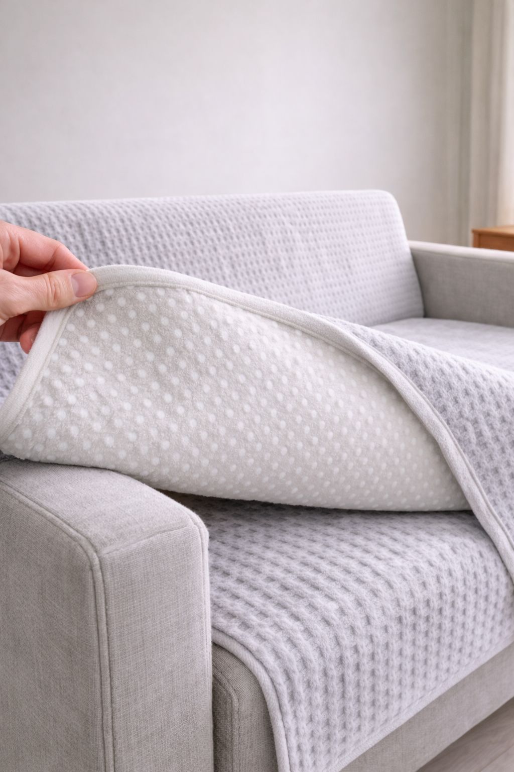 Koltuk Örtüsü | Kaydırmaz Sünger Tabanlı 170x210 Cm Açık Gri