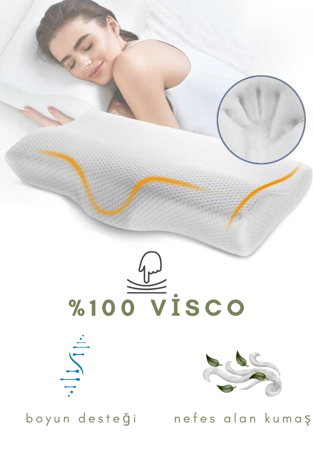 Visco Ortopedik Yastık | %100 Visco | Çift Boyun Destekli