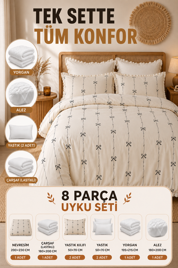 Siyah Fiyonk 8 Parça Uyku Seti