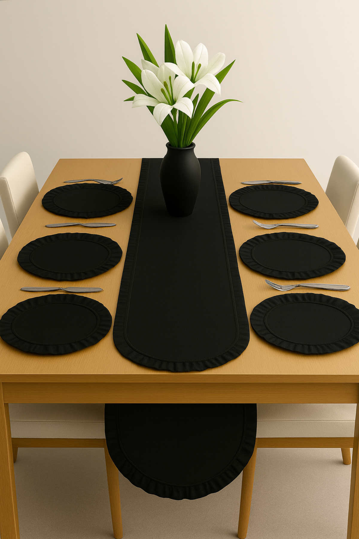 Fırfırlı Supla Ve Runner Takımı - Masa Örtüsü Takımı 7 Parça