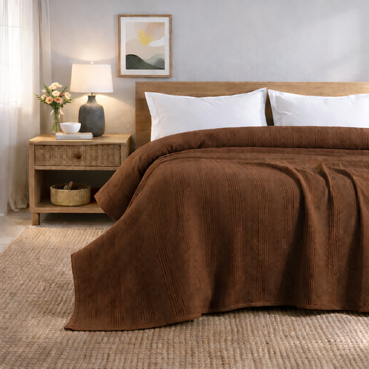 Çift Kişilik %100 Pamuk Pike | Kahverengi Pike